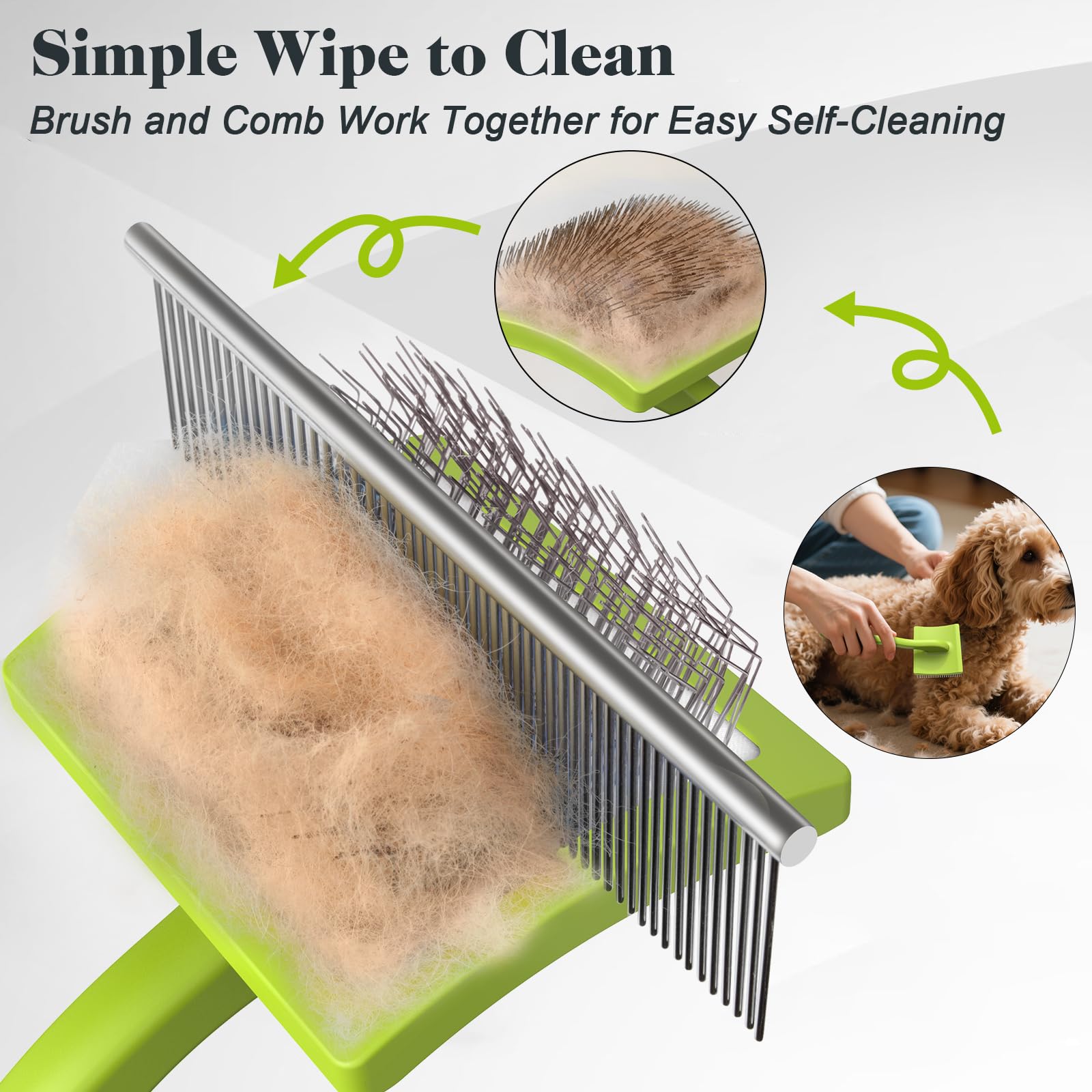 Saccison slicker brush green color enhances visibility during doodle grooming.