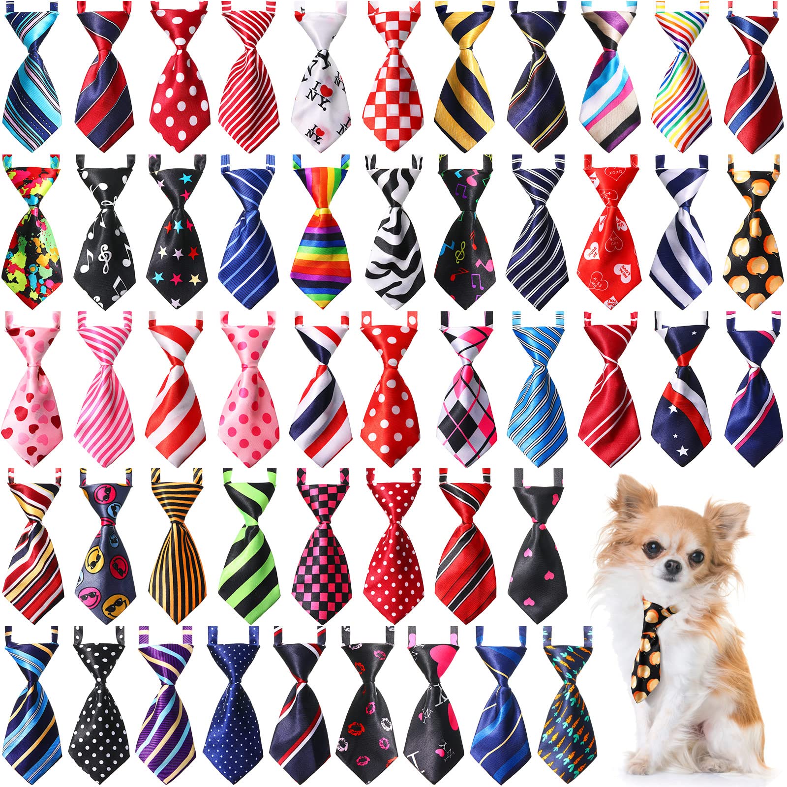 Sadnyy 50-pcs dog tie collection closeup showing varied patterns for stylish pet photos