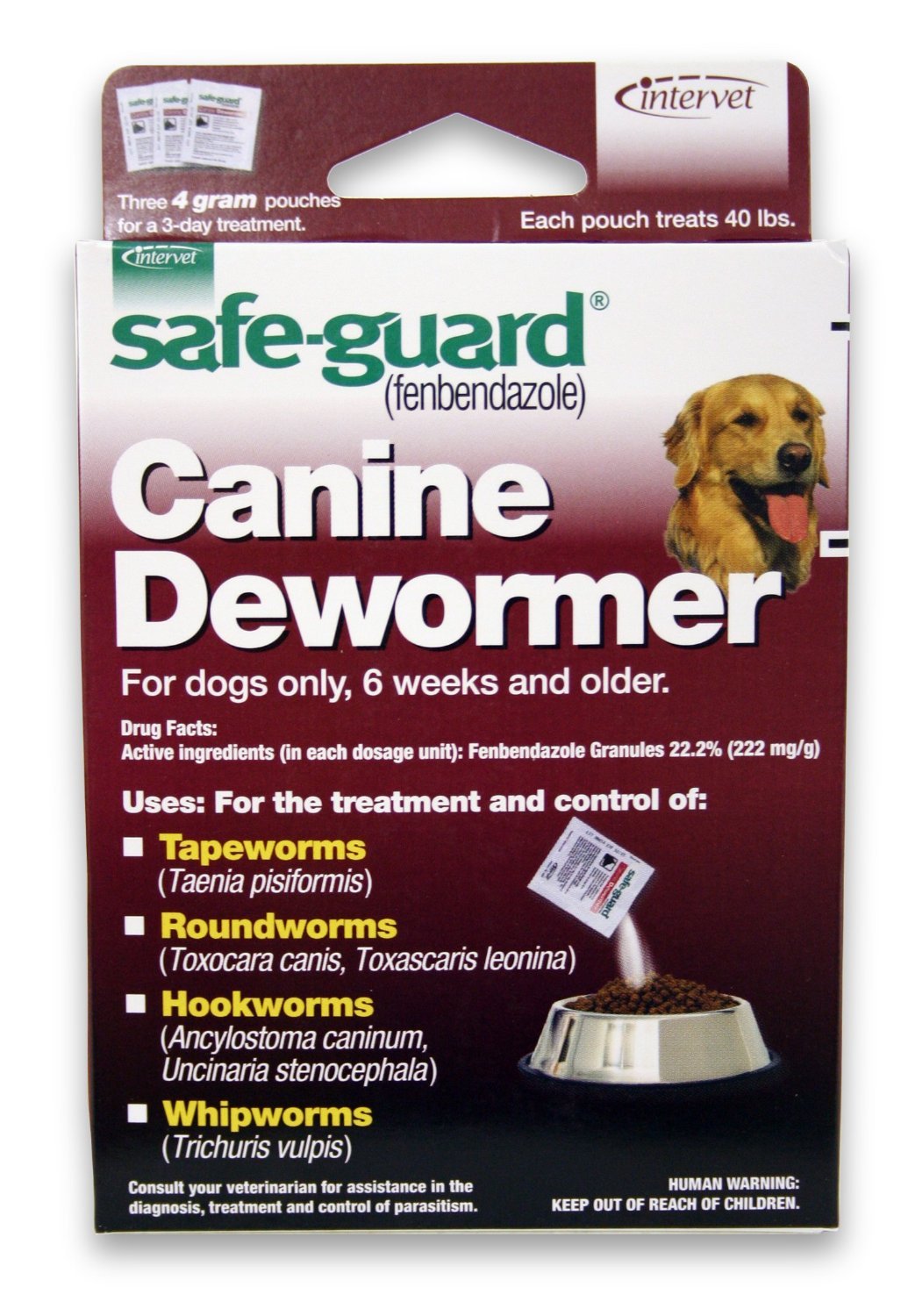 SAFE-GUARD Guard Canine Dewormer packaging for large dogs helps with broad-spectrum parasite control