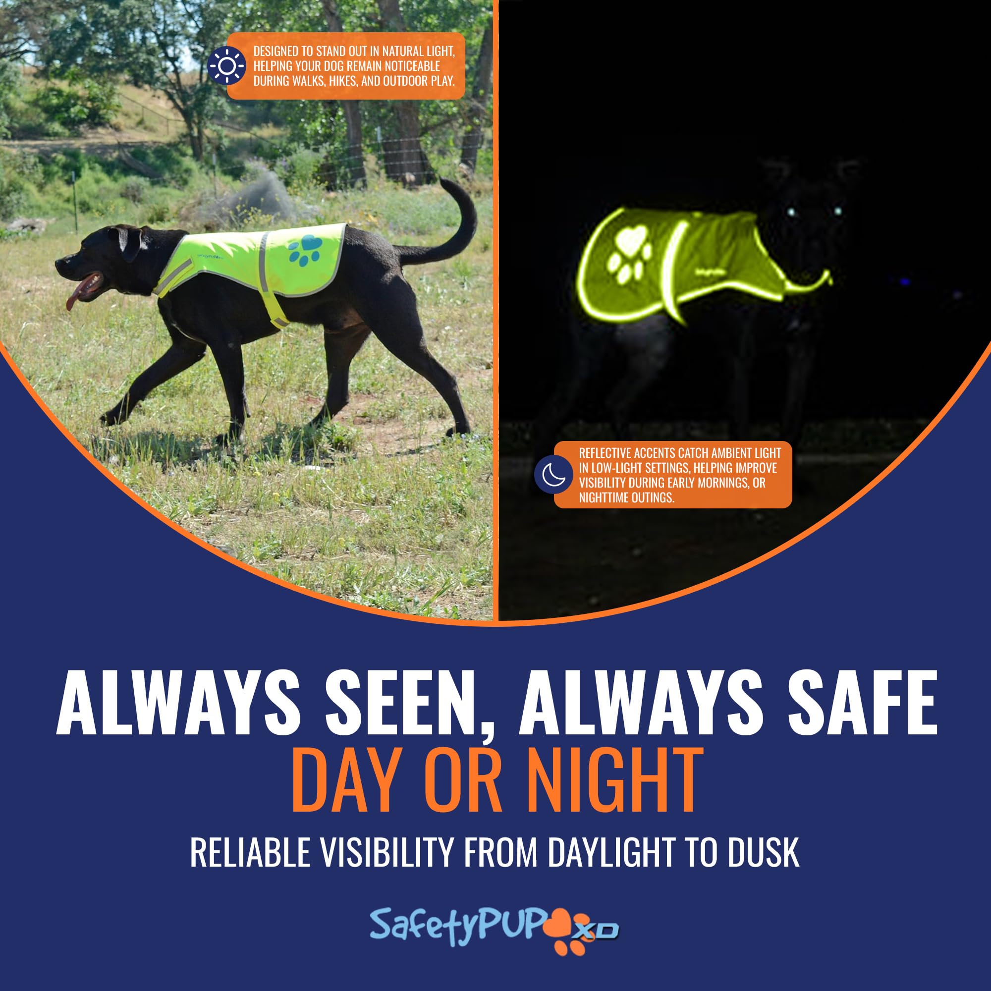 SafetyPUP XD harness-compatible vest fits under any harness for comfortable wear.