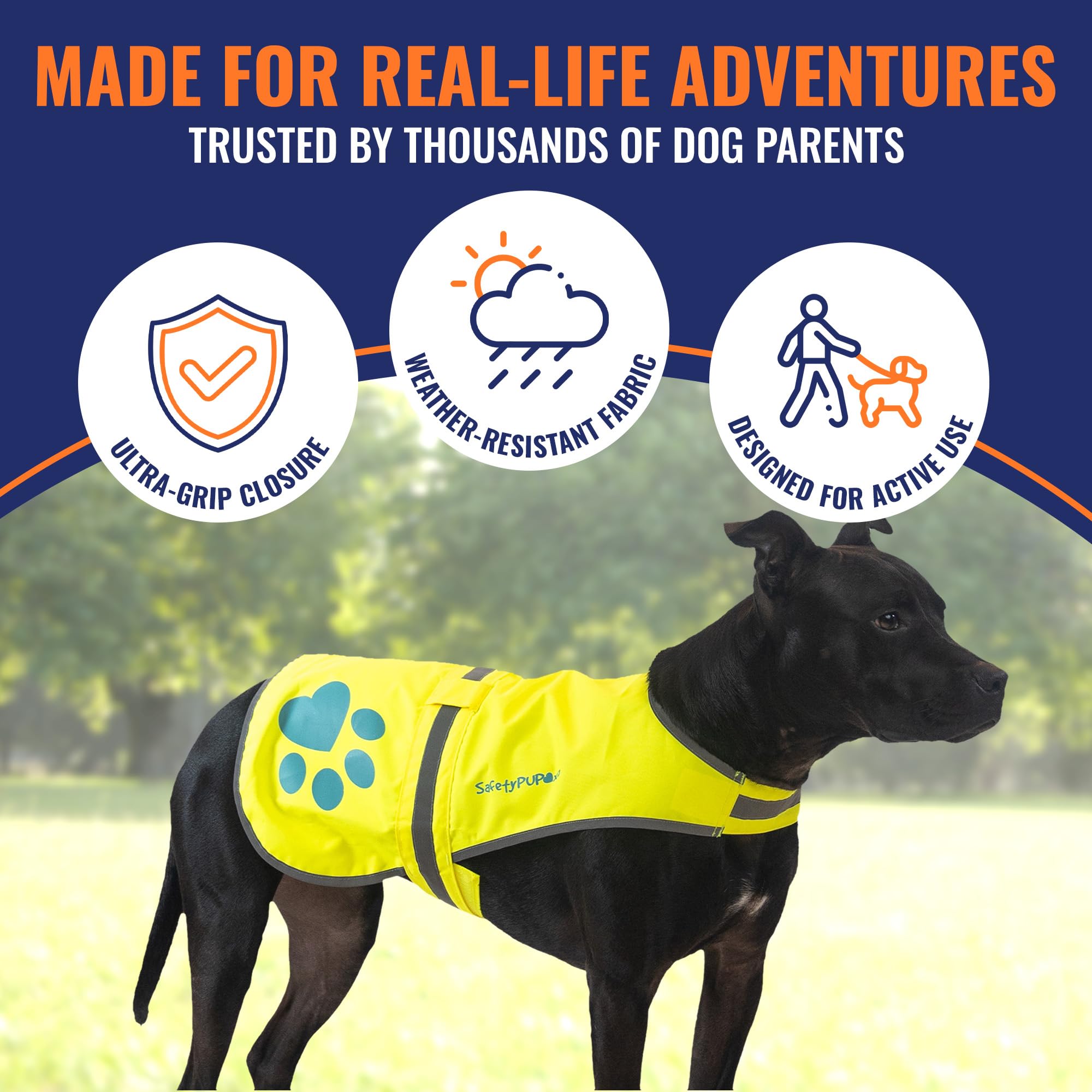 SafetyPUP XD dog vest with utility strap enables quick access to bags or gear.