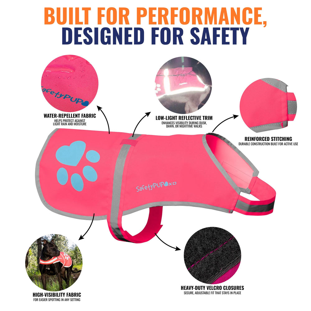 SafetyPUP XD pink durable-fabric protects against wear during daily adventures.