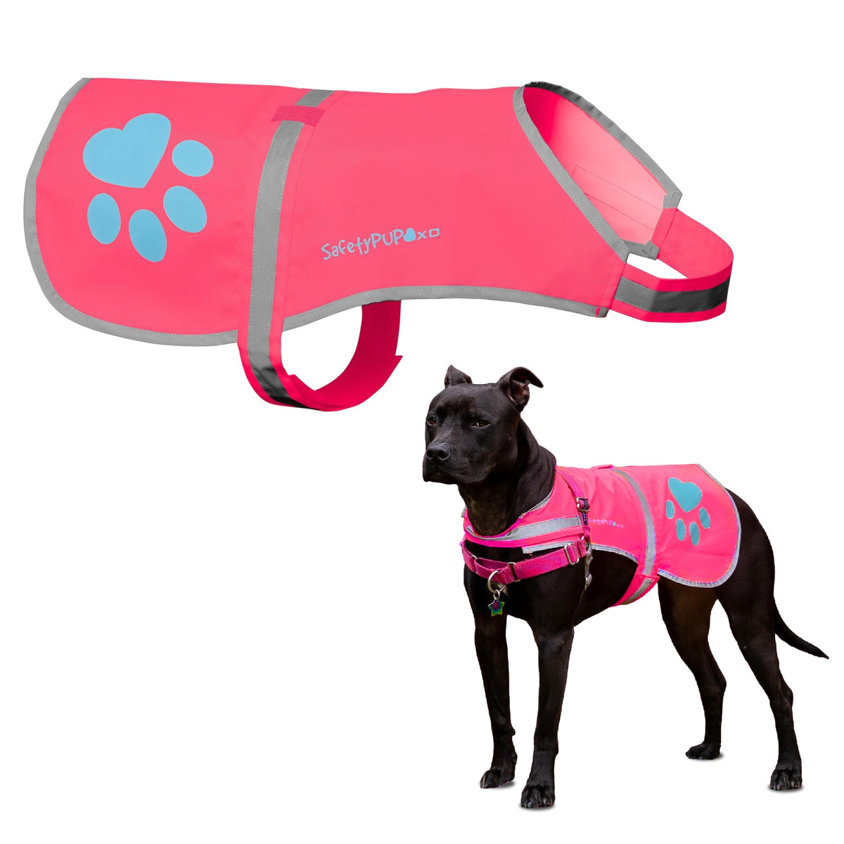 SafetyPUP XD dog vest pink urban-visibility for safer day and night walks.