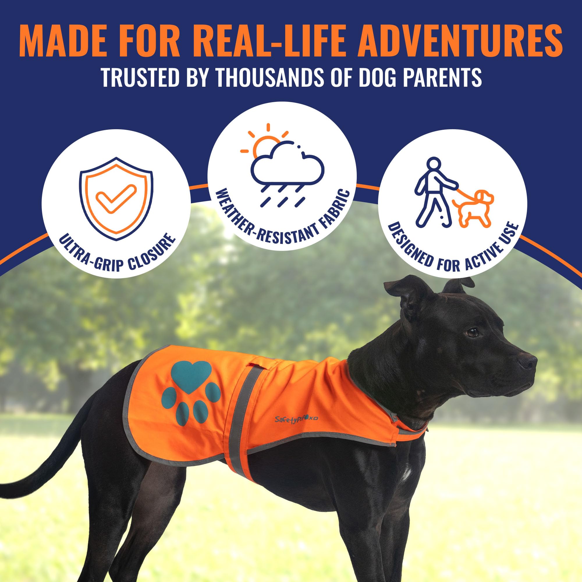 SafetyPUP XD harness-compatible vest fits under any harness for comfort.