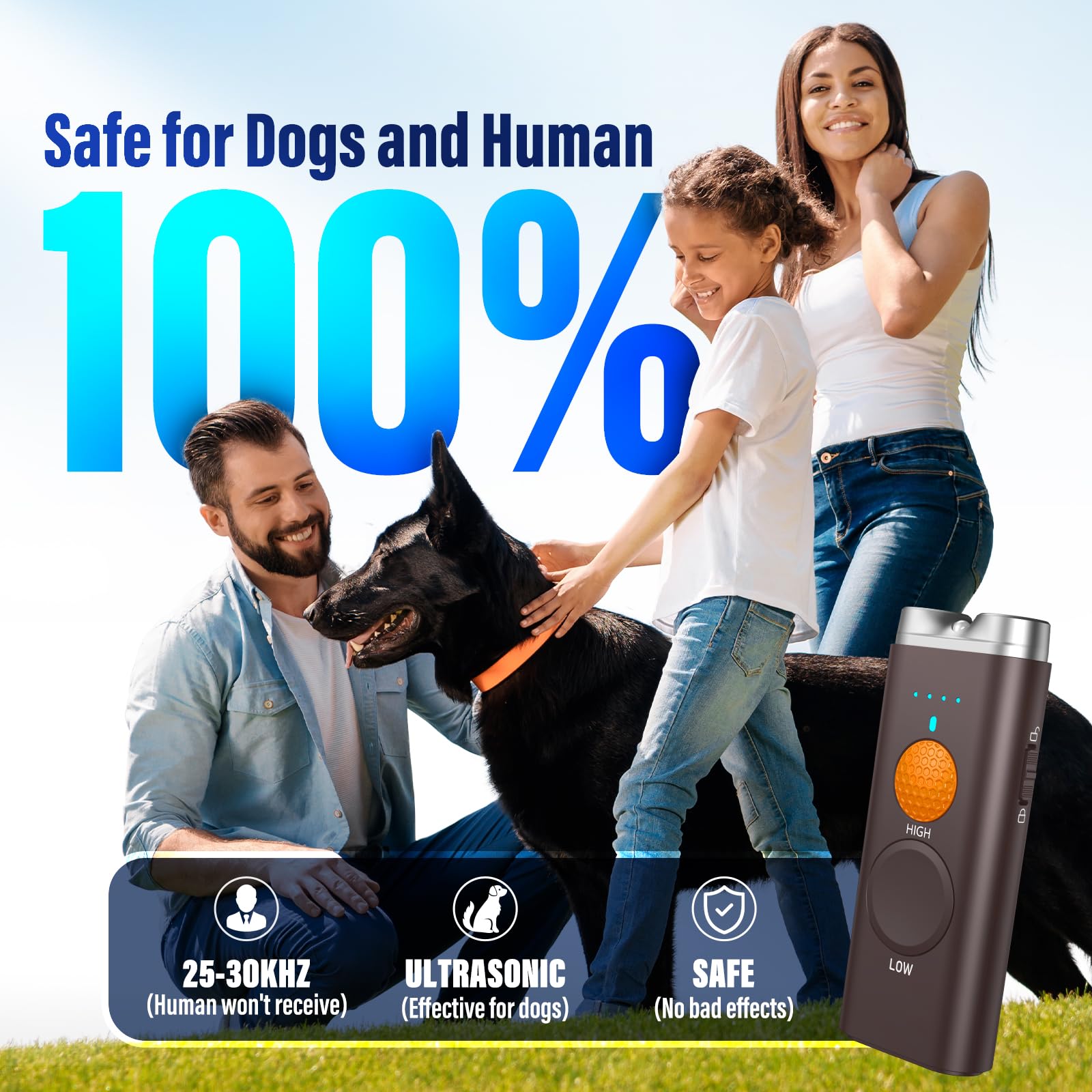 Saigain dual ultrasonic emitters close-up for capturing dog attention
