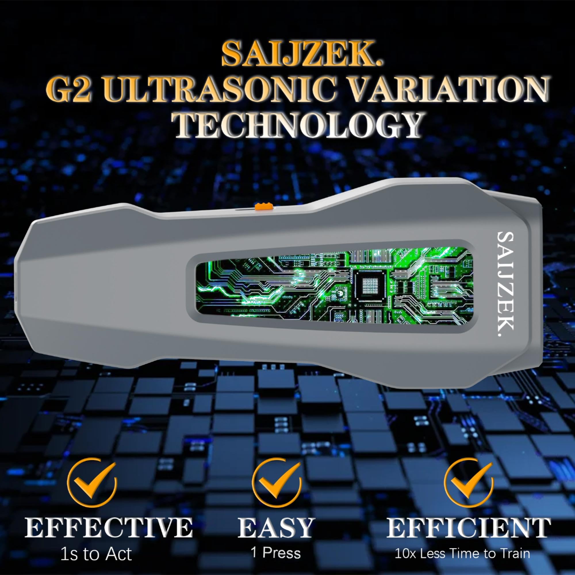 SAIJZEK Dog Trainer G2 with LED chaser light for engaging training.