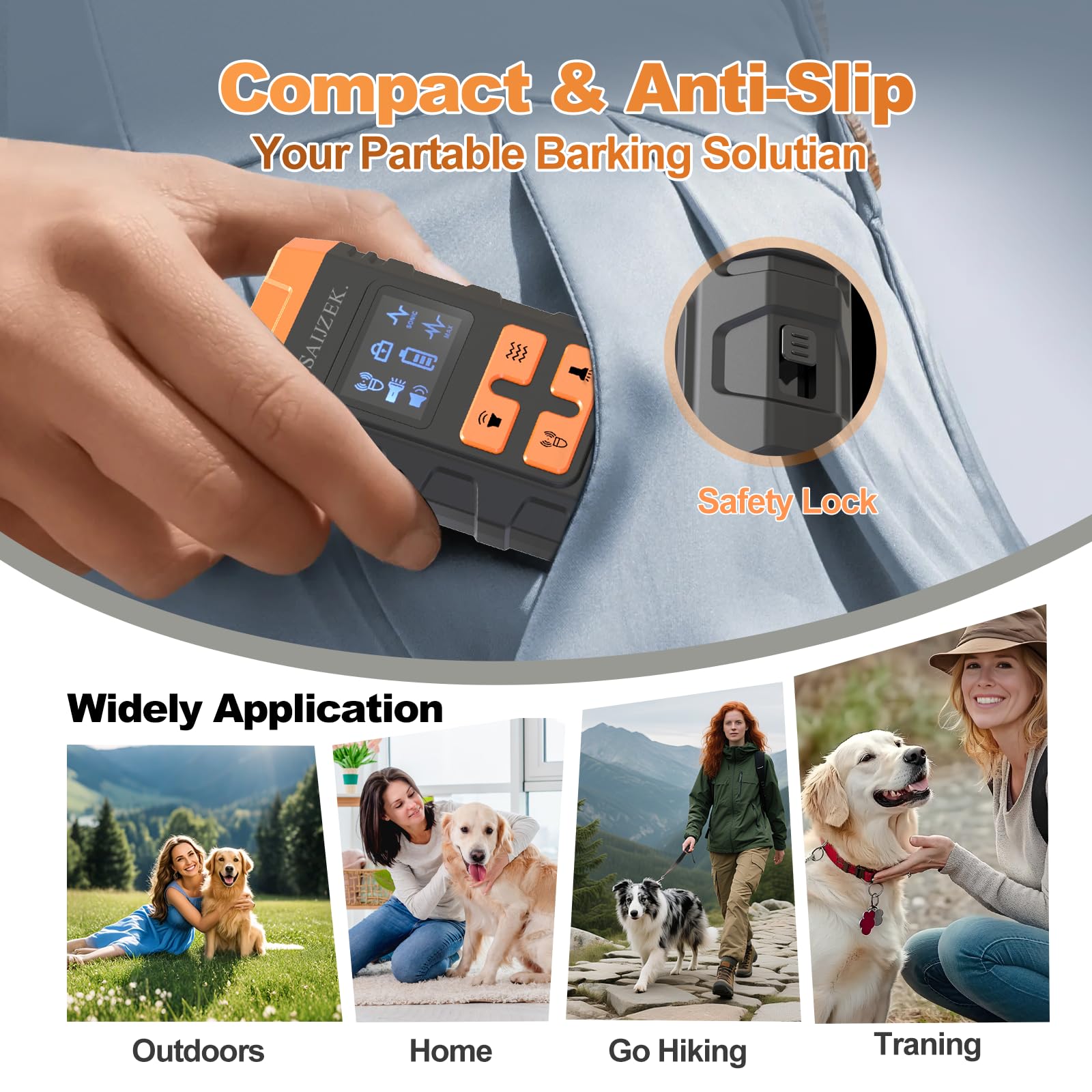 SAIJZEK Ultrasonic Dog Trainer G3 built-in flashlight for night-time training.