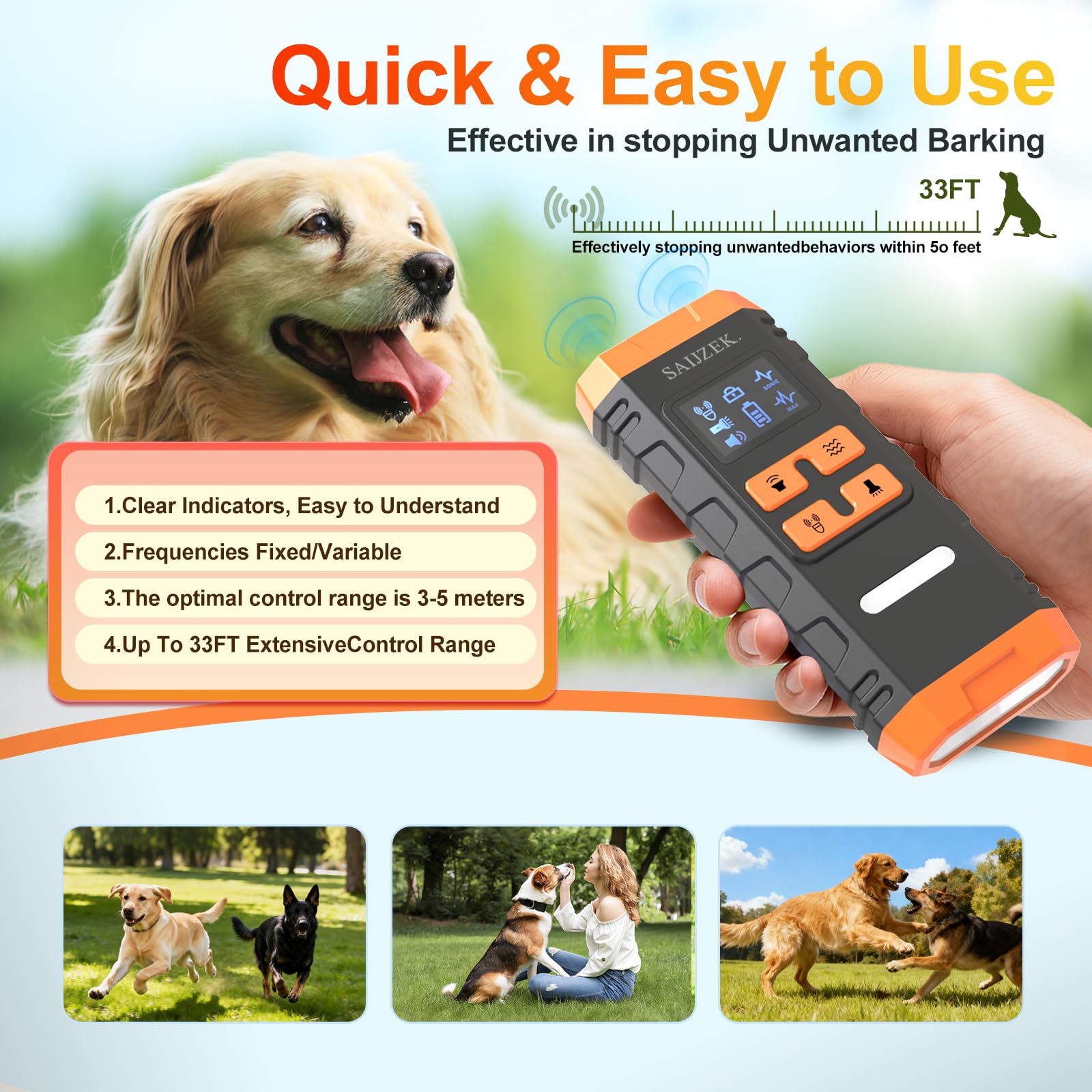 SAIJZEK Ultrasonic Dog Trainer G3 ultrasonic deterrent mode demonstrated for barking control.
