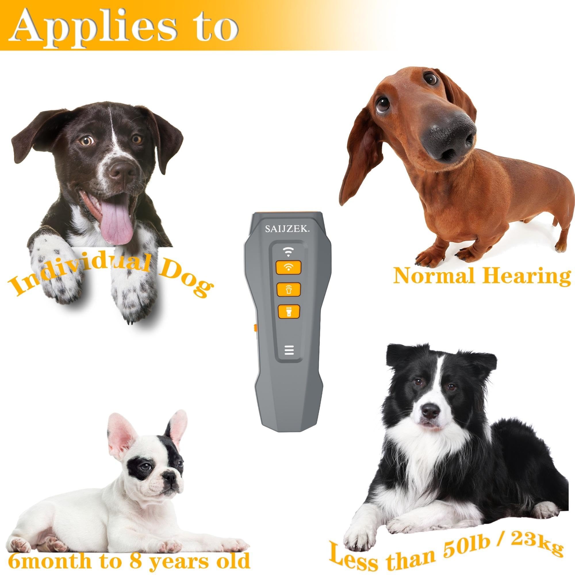 SAIJZEK Ultrasonic Dog Trainer G2 comfort fit for small to medium dogs.