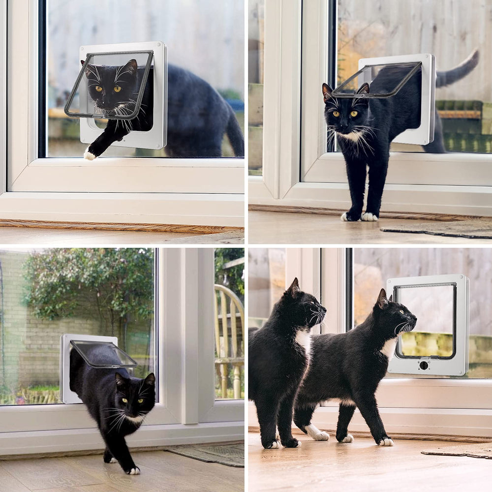 Sailnovo cat door 4-way rotary lock close-up demonstrating in/out control
