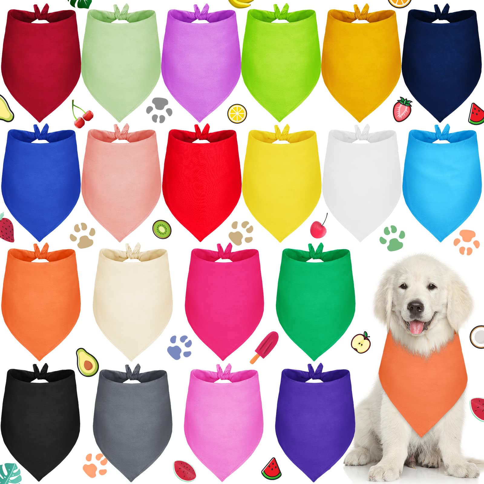 Saintrygo 20-pc plain dog bandanas in color variety for pets