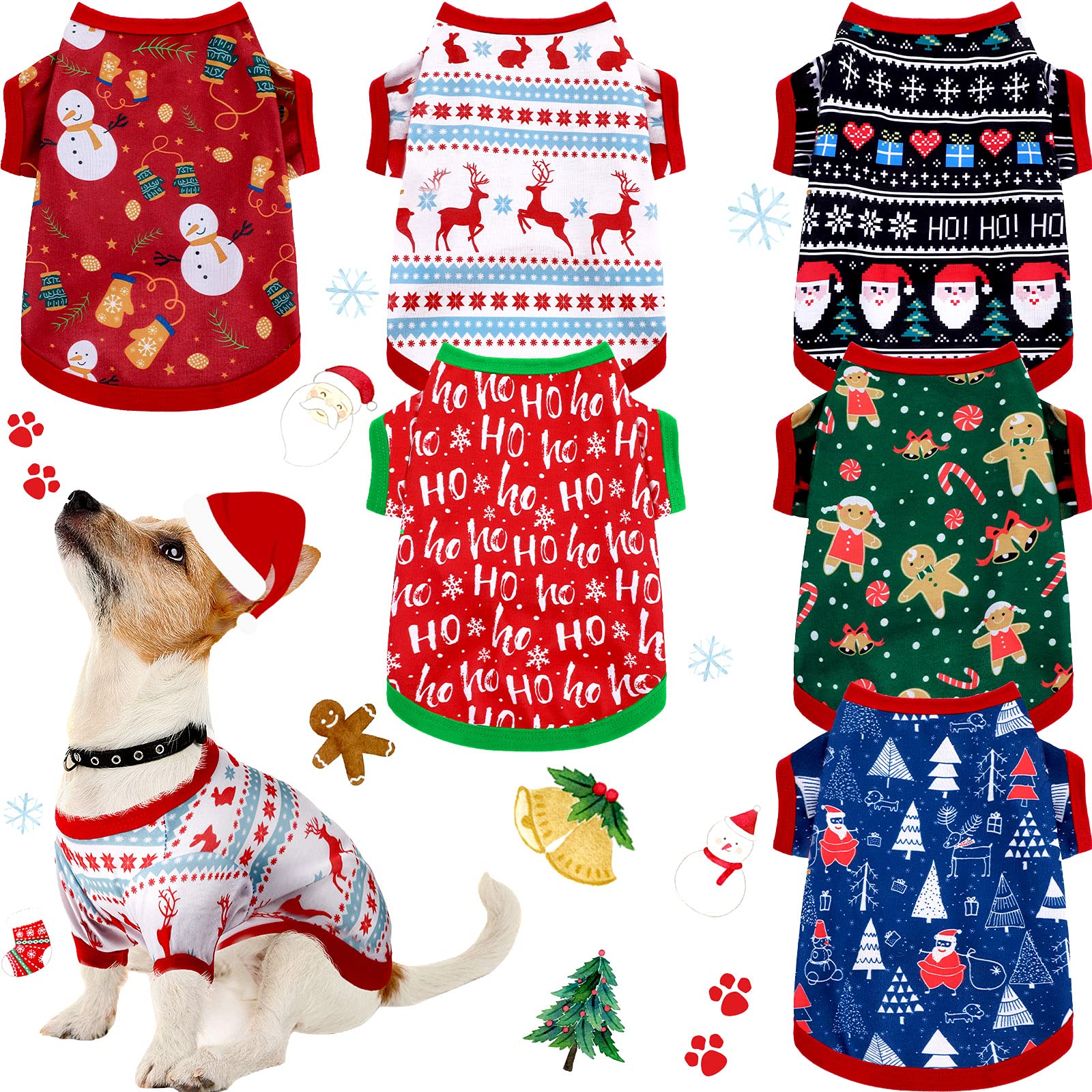 Saintrygo Christmas dog shirts collage showing six festive designs for pets