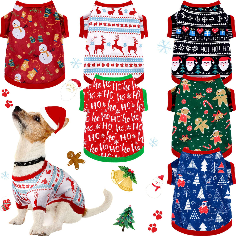 Saintrygo Christmas dog shirts collage showing six festive designs for pets