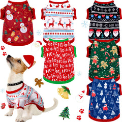 Saintrygo Christmas dog shirts collage showing six festive designs for pets