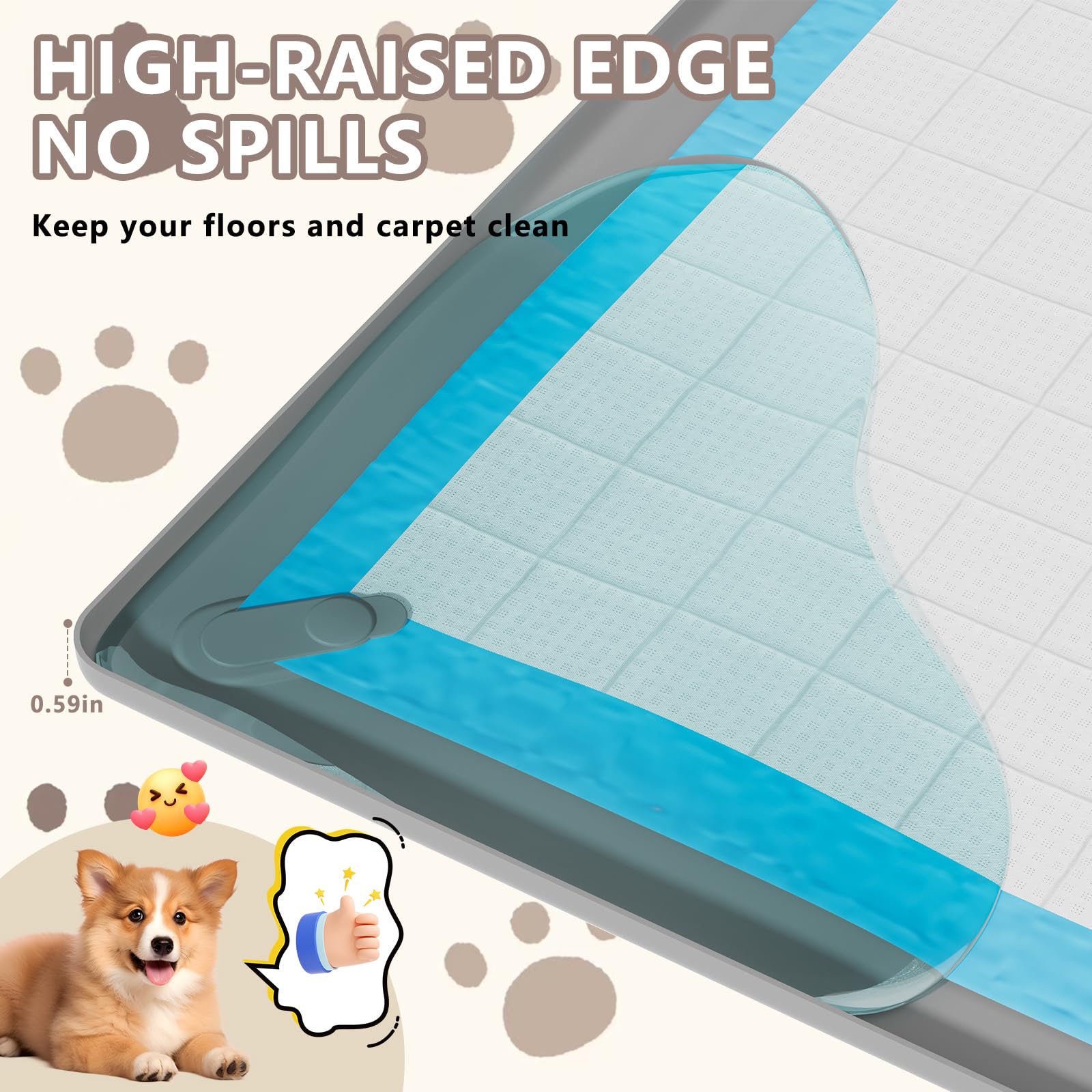 SAKAKI leak-proof raised edges protect floors from spills.