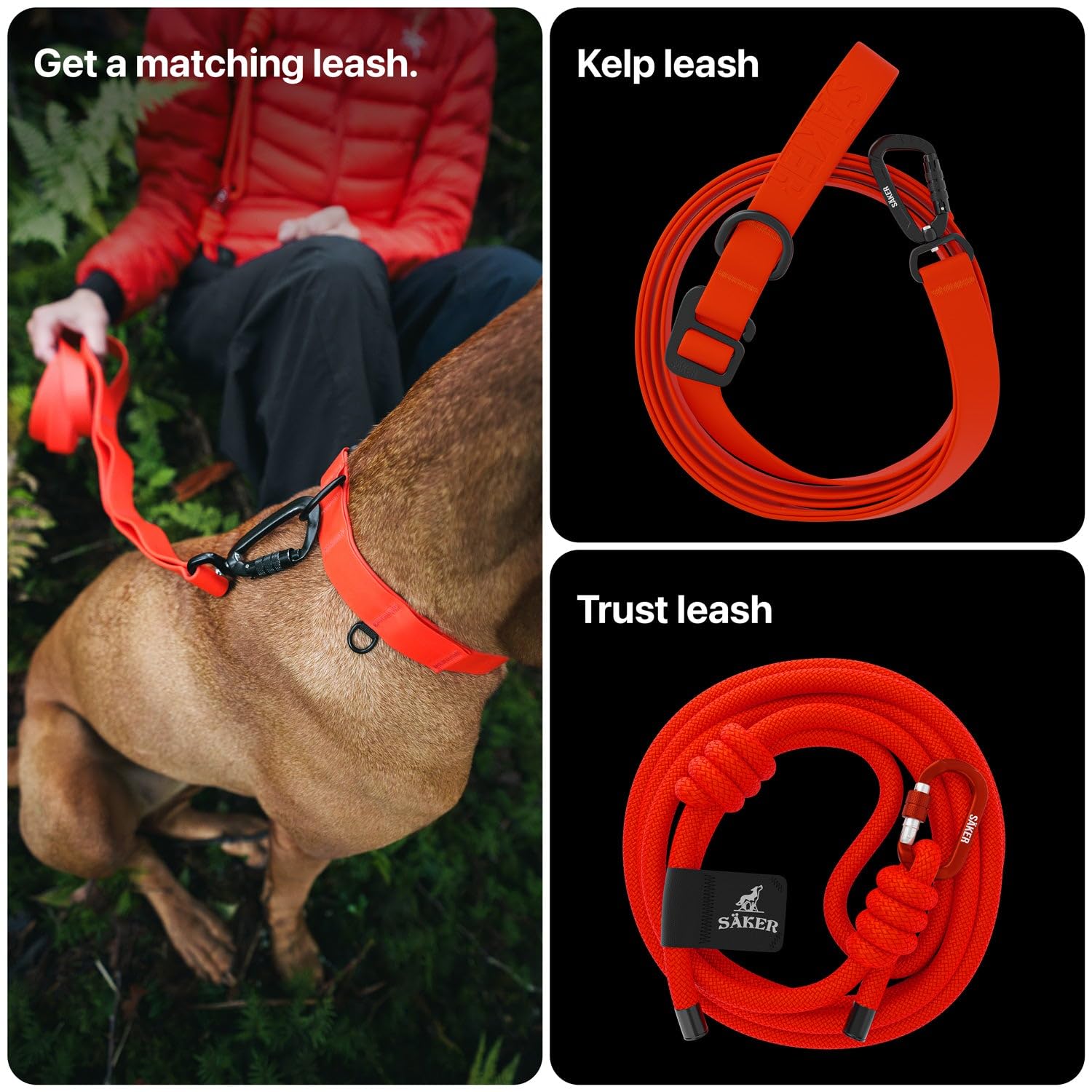 SÄKER dog collar in action on a muddy trail orange