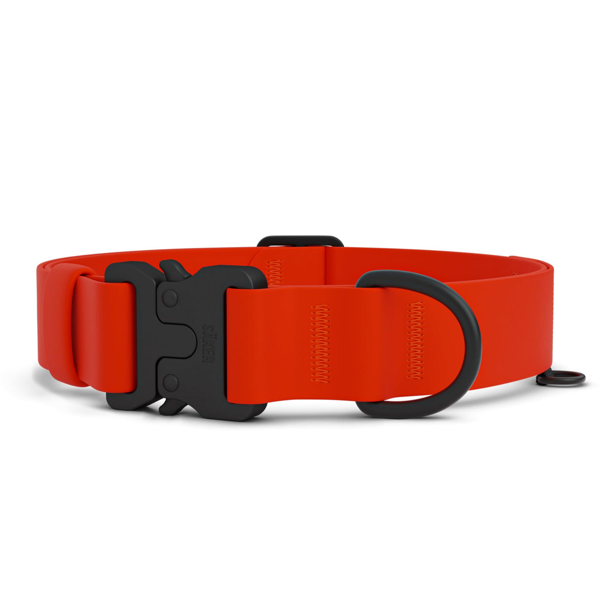 SÄKER waterproof dog collar orange front view with quick-release buckle for easy handling