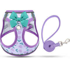 Salfse cat harness floral purple design for stylish outdoor strolls.
