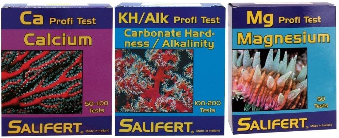 Salifert Alkalinity Calcium Magnesium Combo Test Kit front view for reliable water parameter checks.