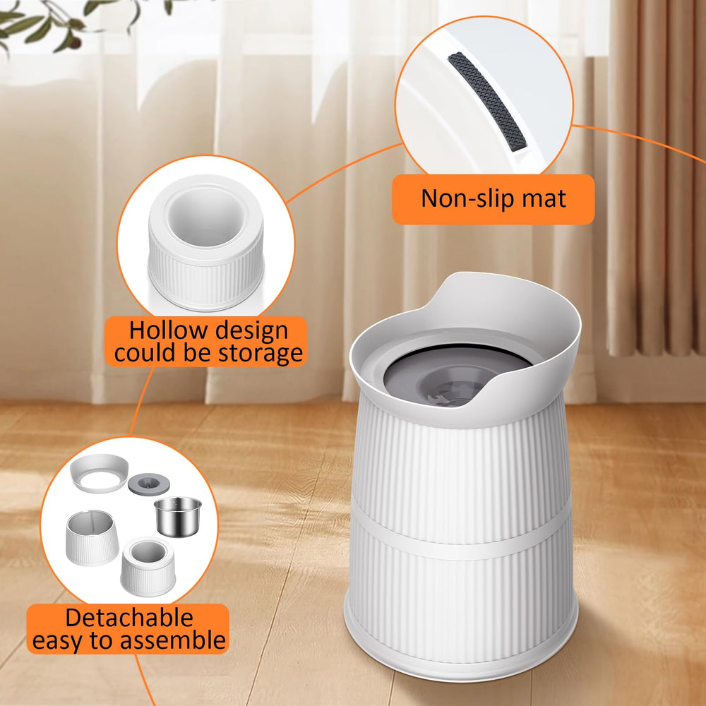 Salodal hollow storage base provides under-bowl storage for accessories.