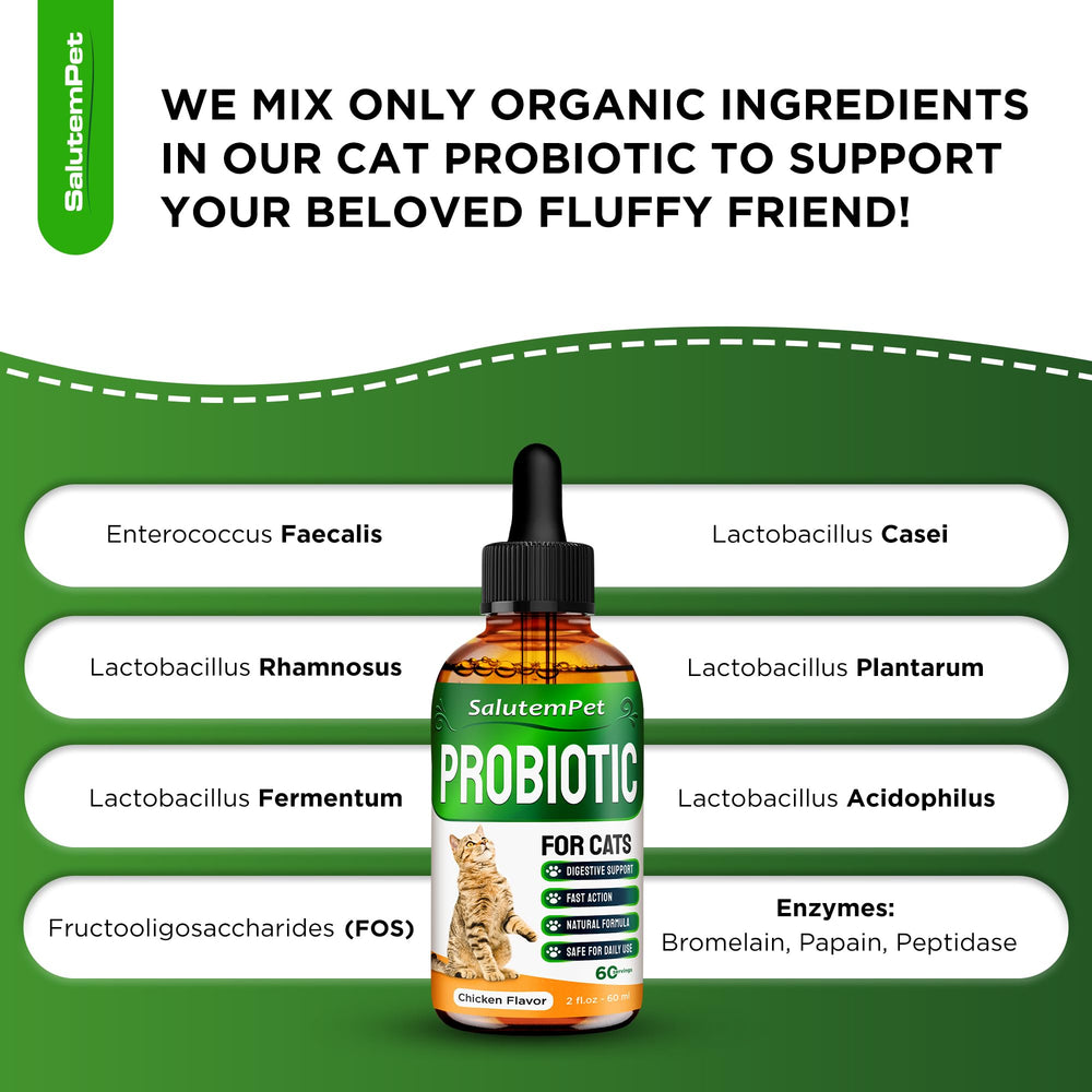 SalutemPet digestive support for upset stomach, gas, and diarrhea in cats.
