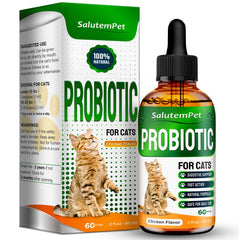 SalutemPet cat probiotics liquid bottle for digestive support.