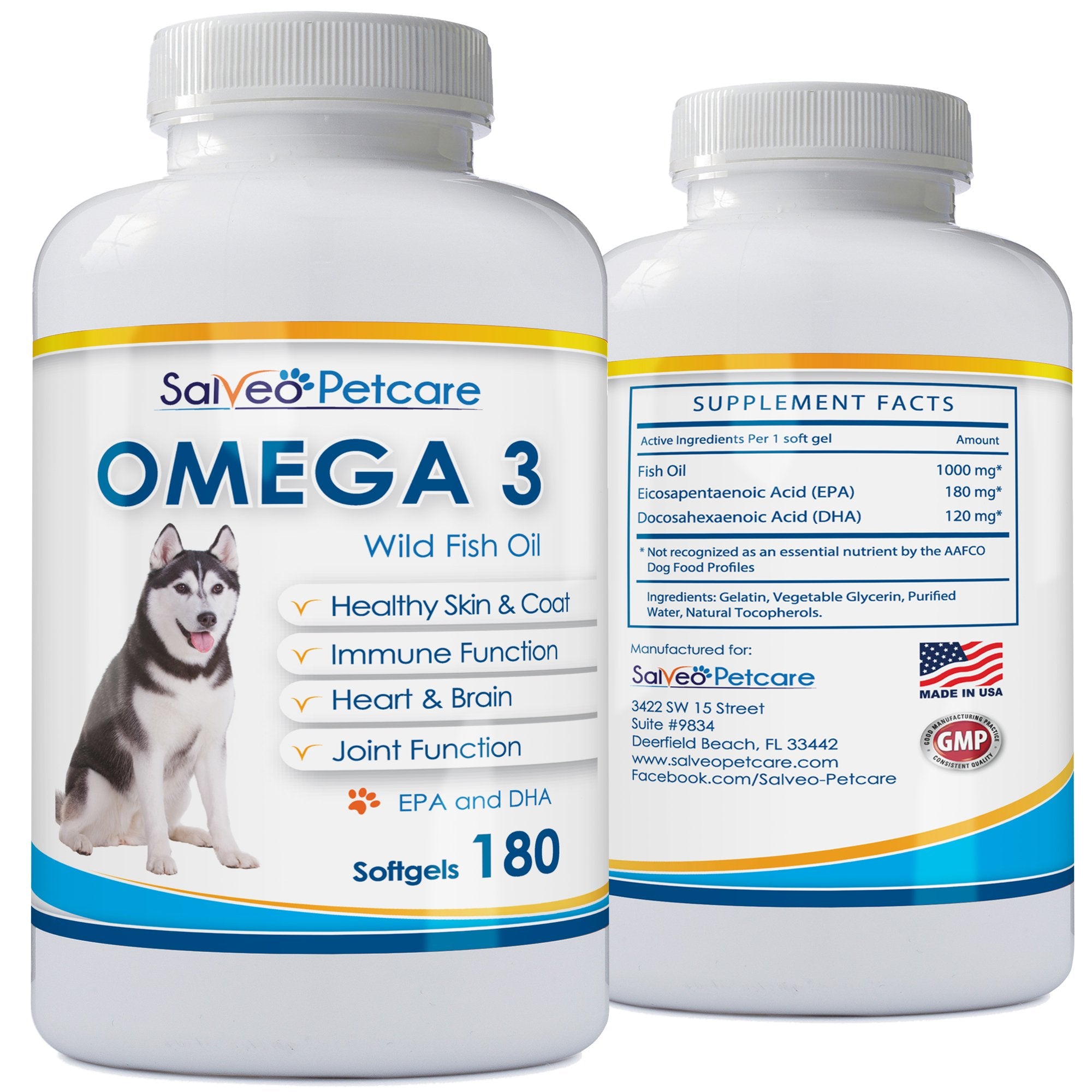 Salveo Omega-3 Dogs no-fish-smell capsules reassure mess-free administration.