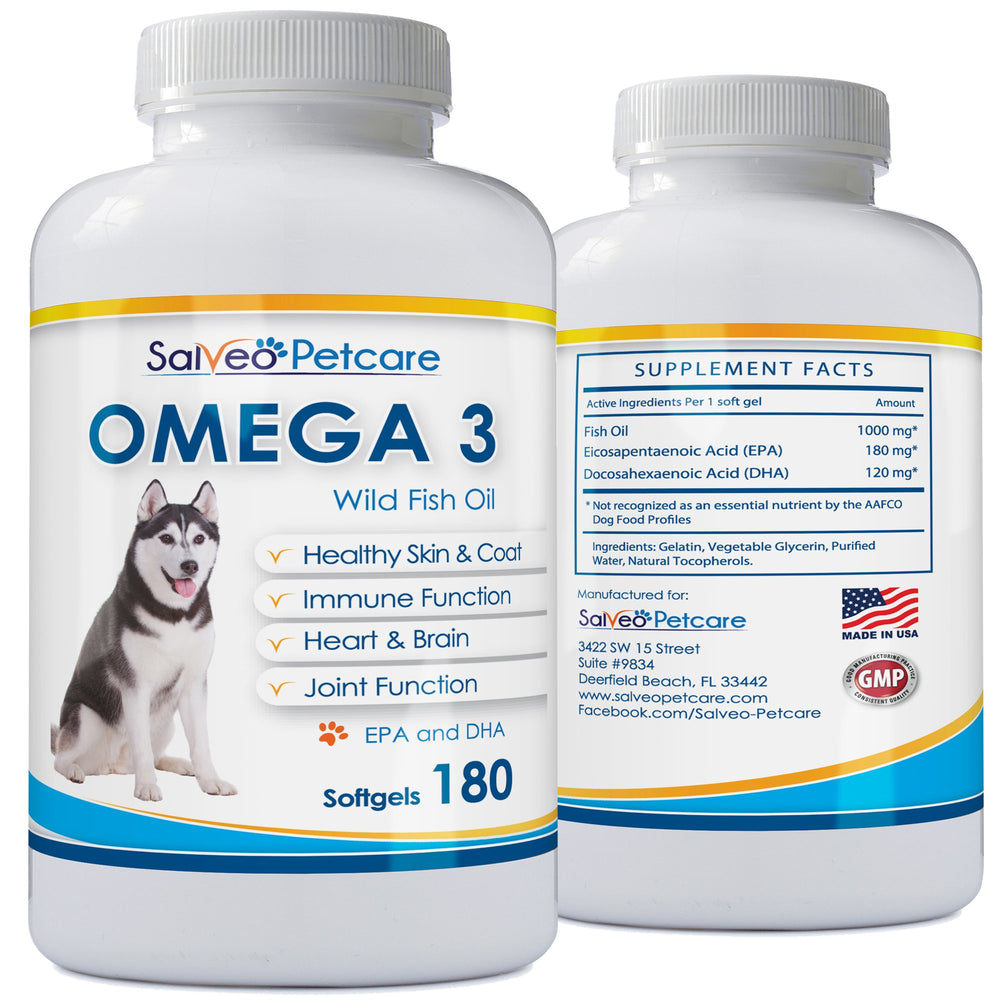 Salveo Omega-3 Dogs no-fish-smell capsules reassure mess-free administration.