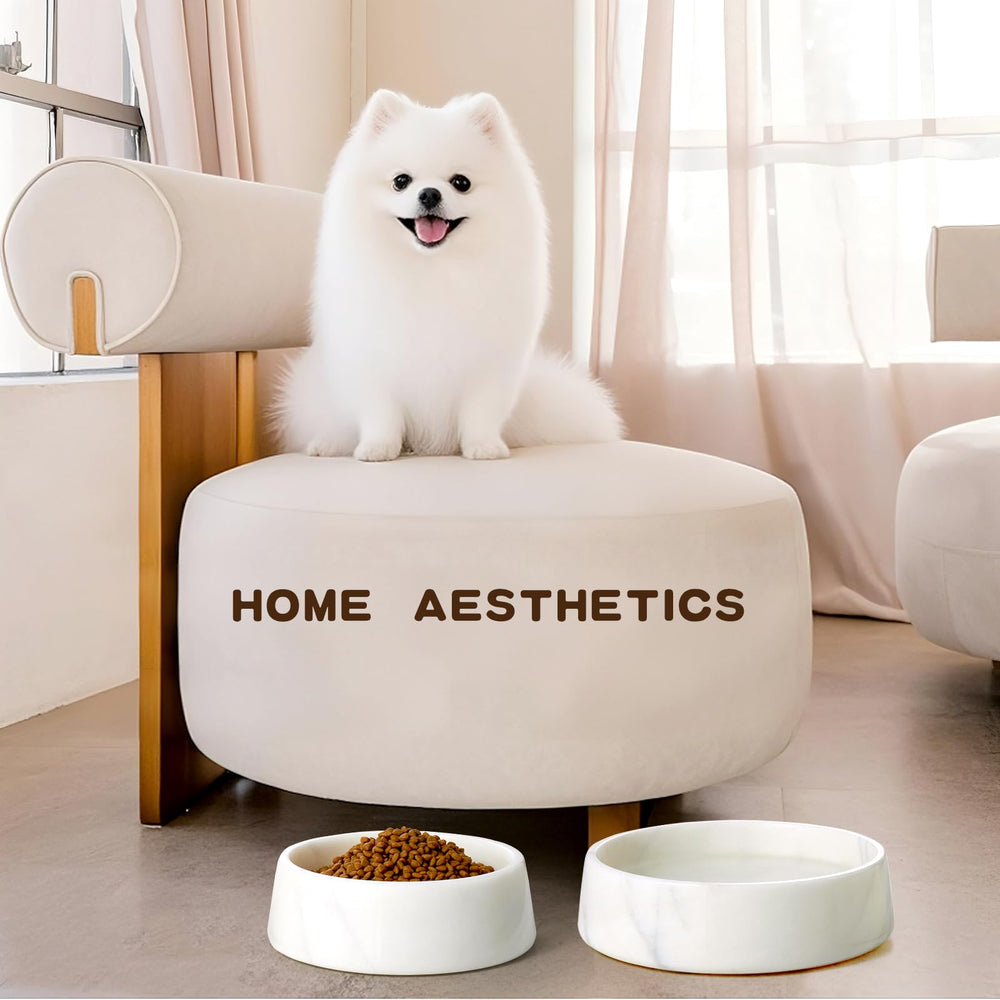SAMAH white marble dog bowl base non-slip demonstrates stable feeding