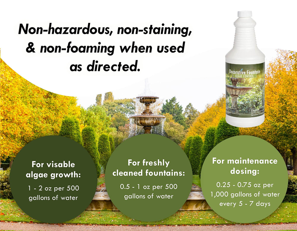 Sanco Fountain Algaecide dosing action demonstrating regular application to prevent algae bloom in ponds.