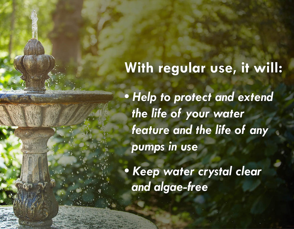Sanco Fountain Algaecide targets green water in water features and gardens.