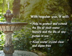 Sanco Fountain Algaecide targets green water in water features and gardens.