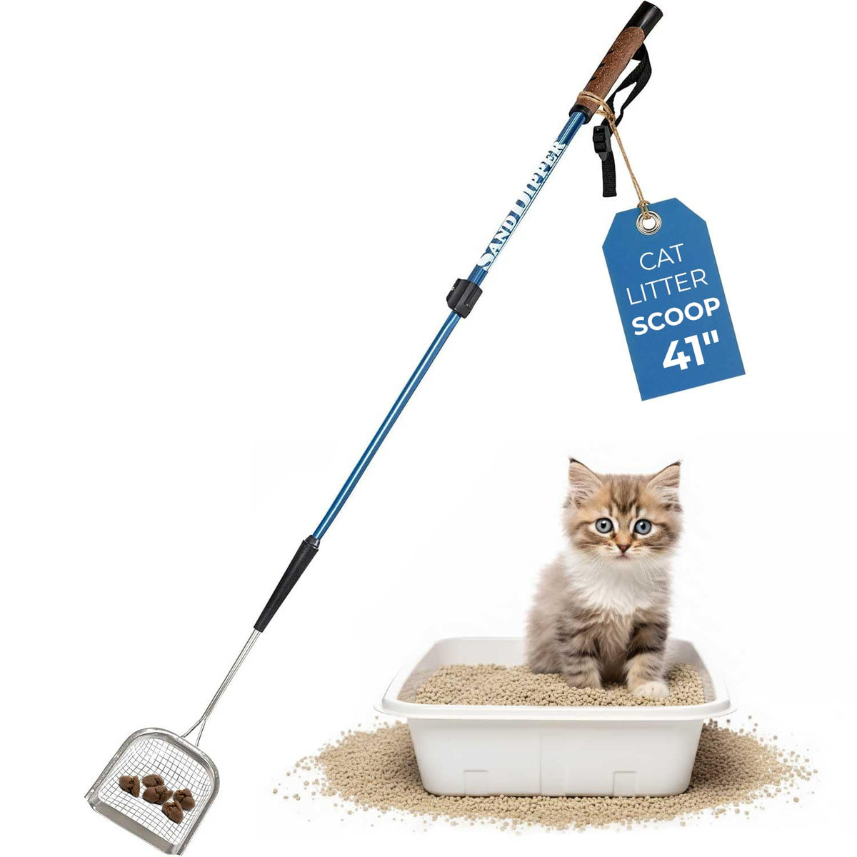 Sand Dipper metal cat litter scoop long-handle 41in reaches deep corners for easy cleanup