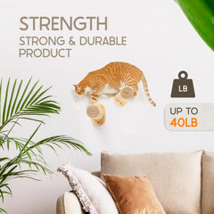 Sandpeak wooden cat shelves with jute rope detail emphasizing durable natural finish
