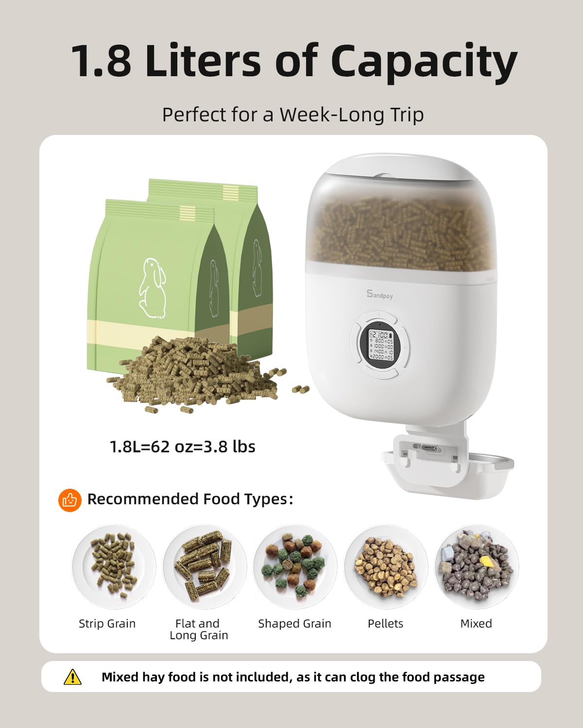 Sandpoy transparent food container lets you monitor kibble levels at a glance.