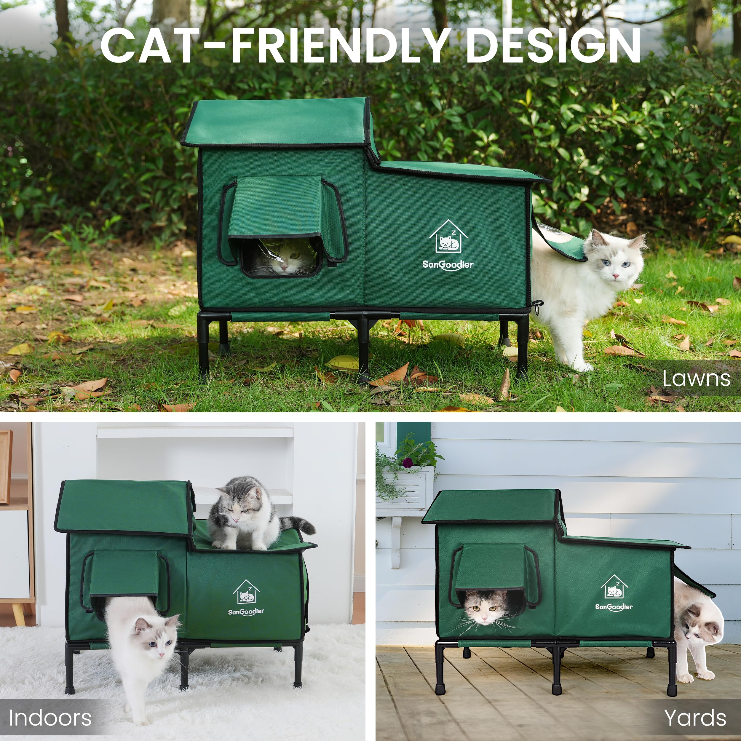 Sangoodier cat house garden setup in a yard for outdoor shelter