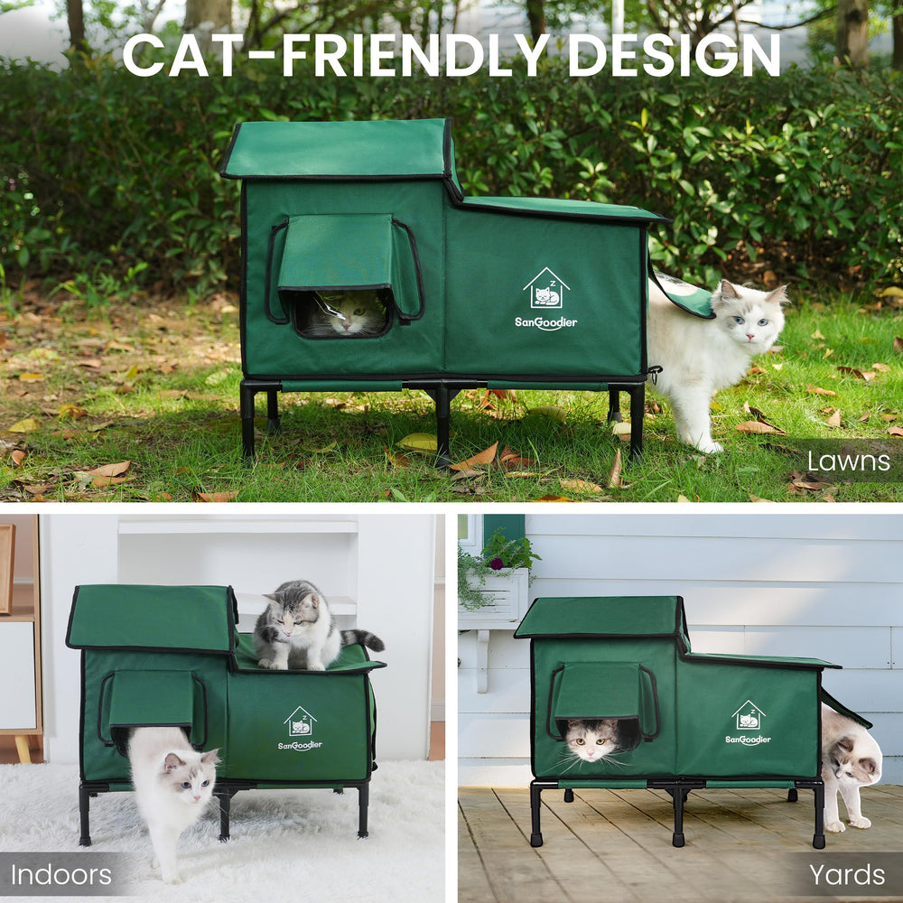 Sangoodier cat house garden setup in a yard for outdoor shelter