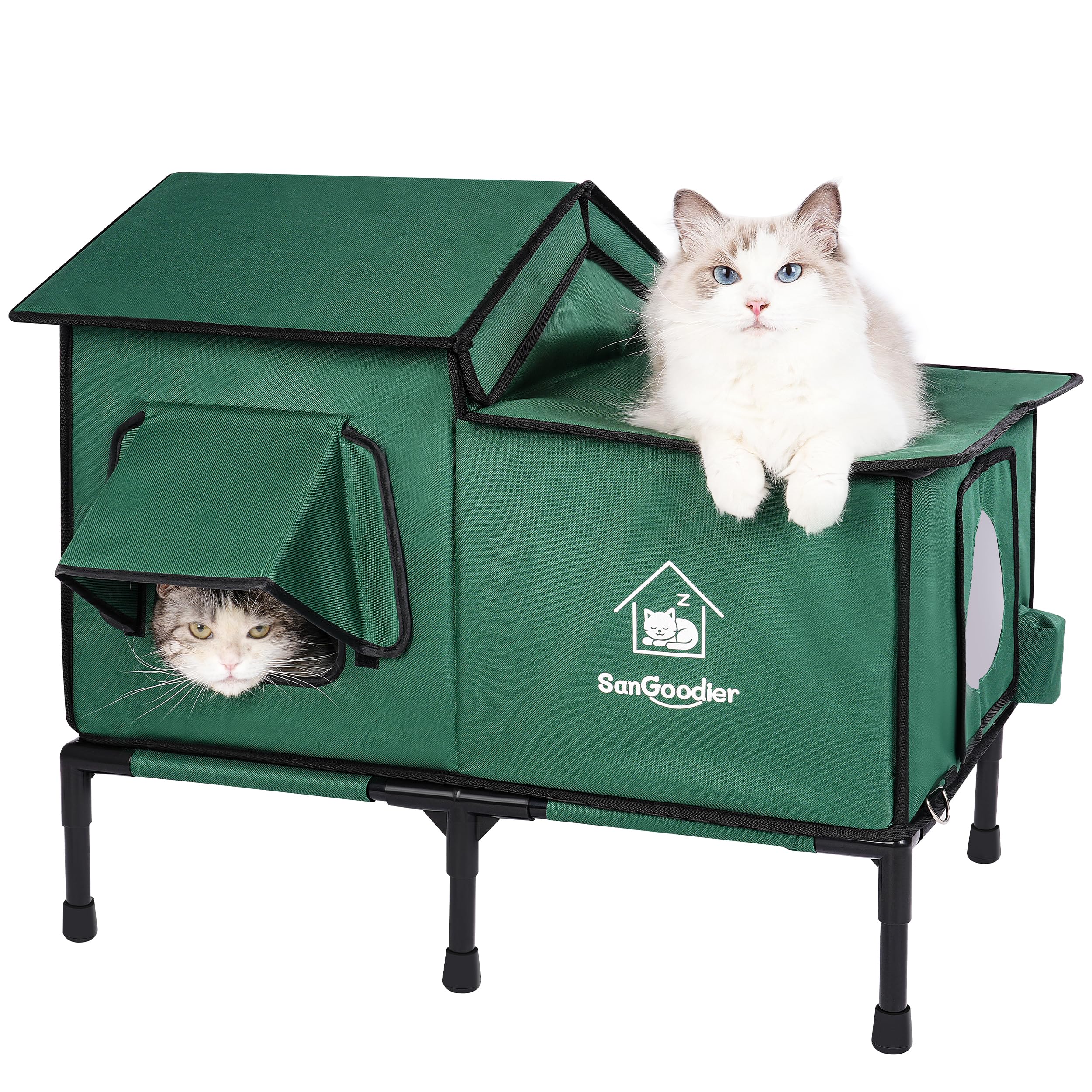Sangoodier cat house waterproof exterior view shows rain-resistant outdoor shelter