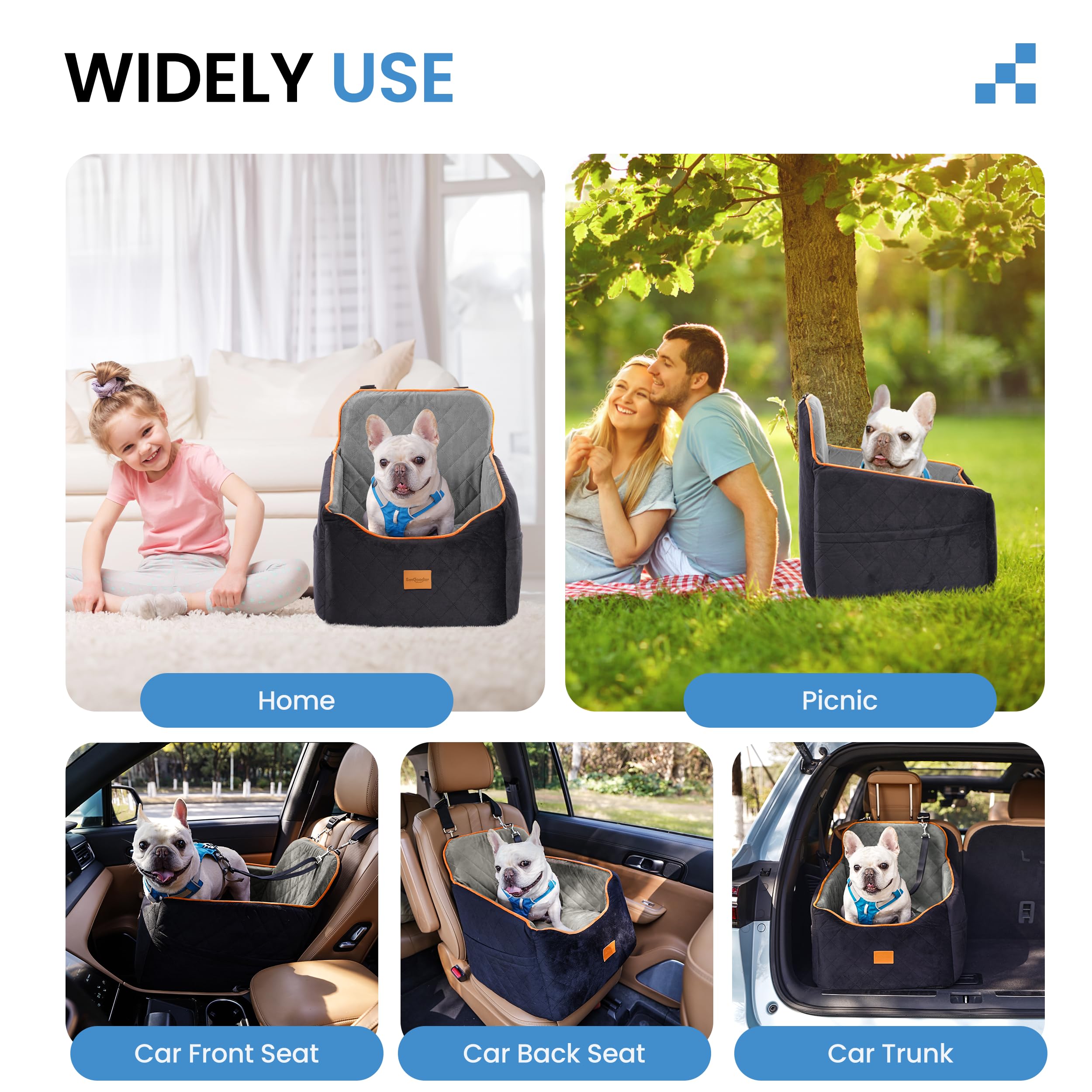 Sangoodier dog car seat dog up to 35lbs supports everyday trips.