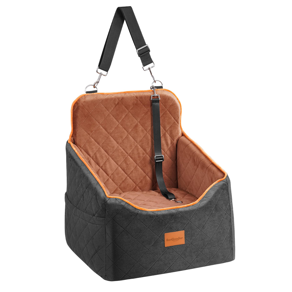 Sangoodier dog car seat front view shows secure booster for small dogs on rides