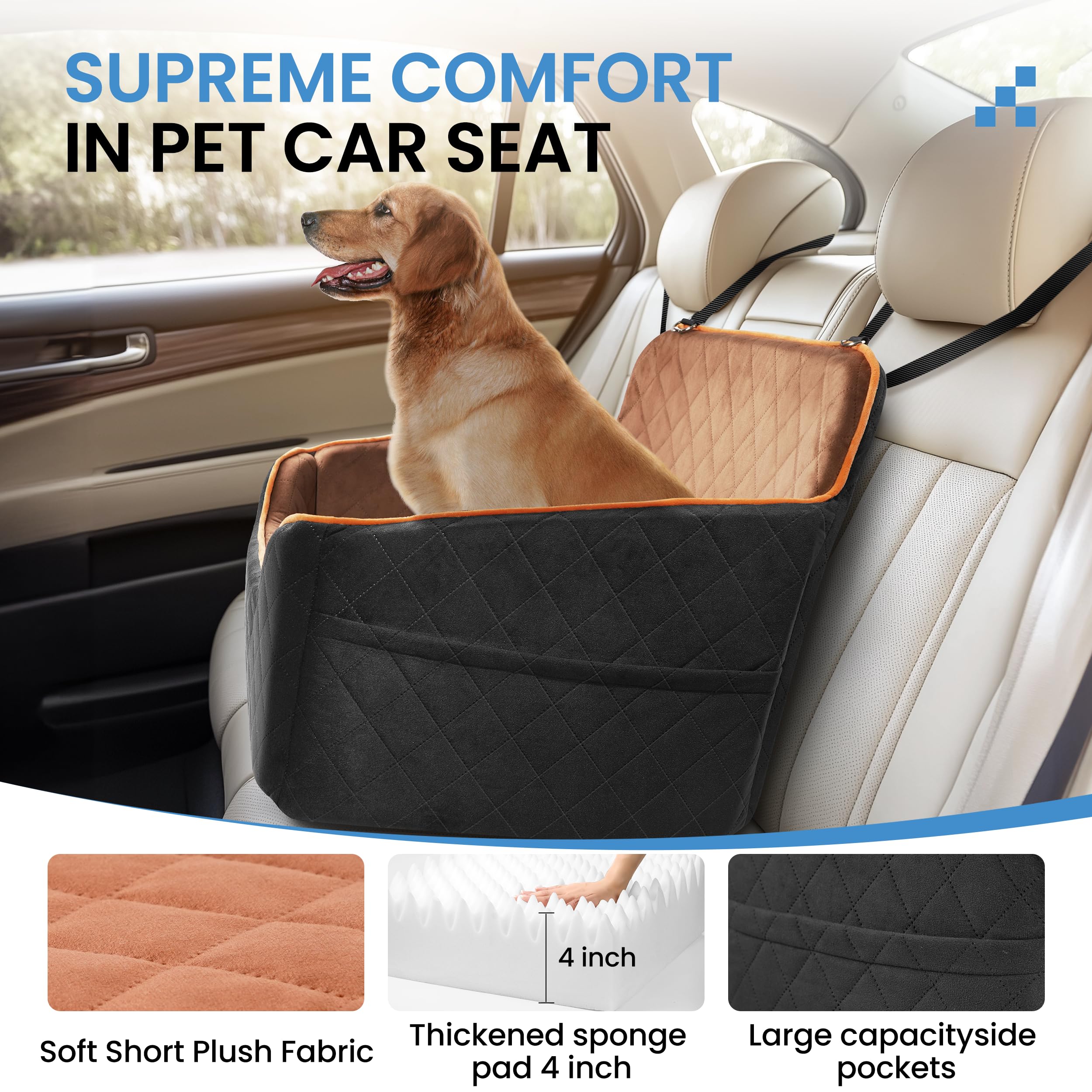 Sangoodier dog car seat medium side view highlights two safety straps.