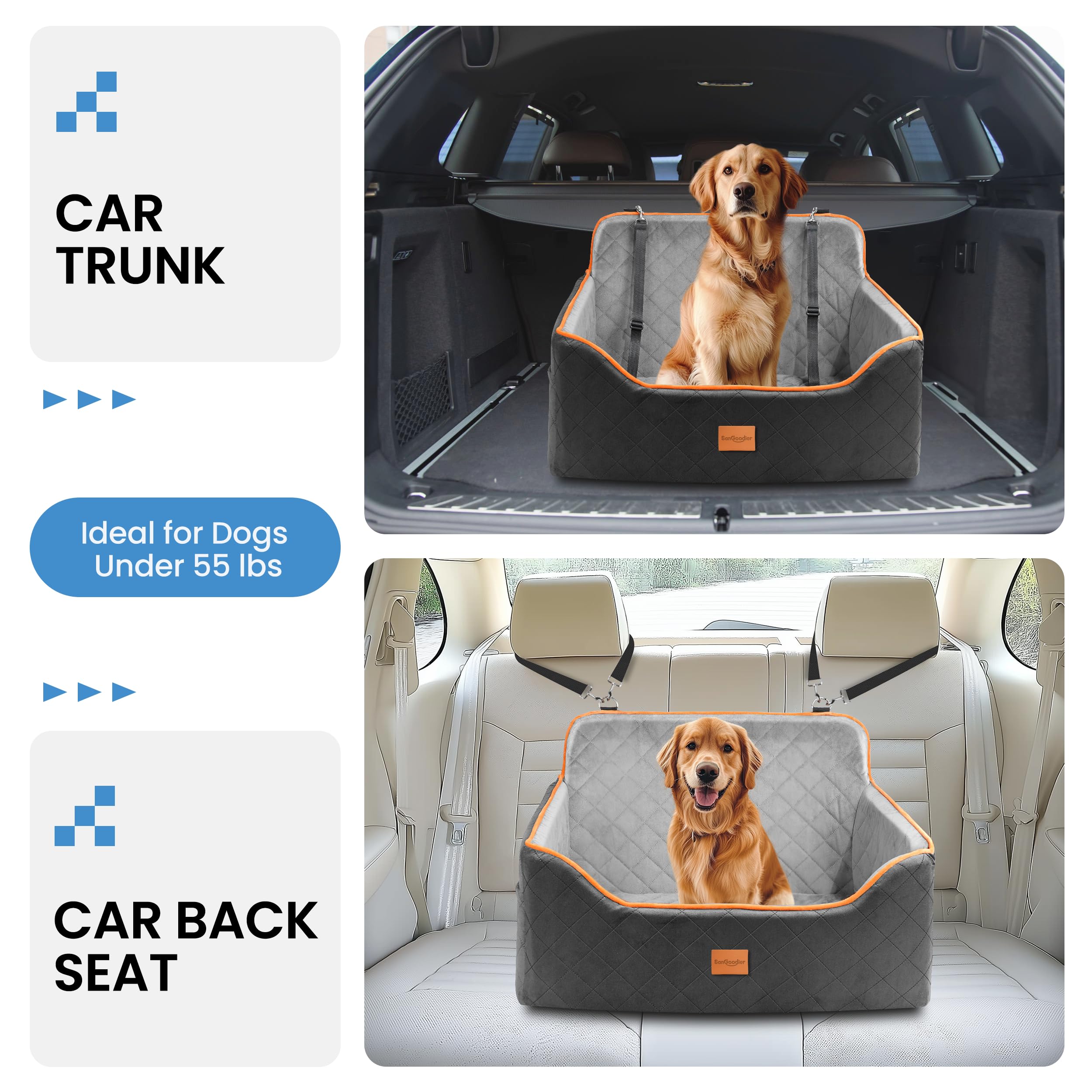 Sangoodier dog car seat functions as a portable carrier for quick trips