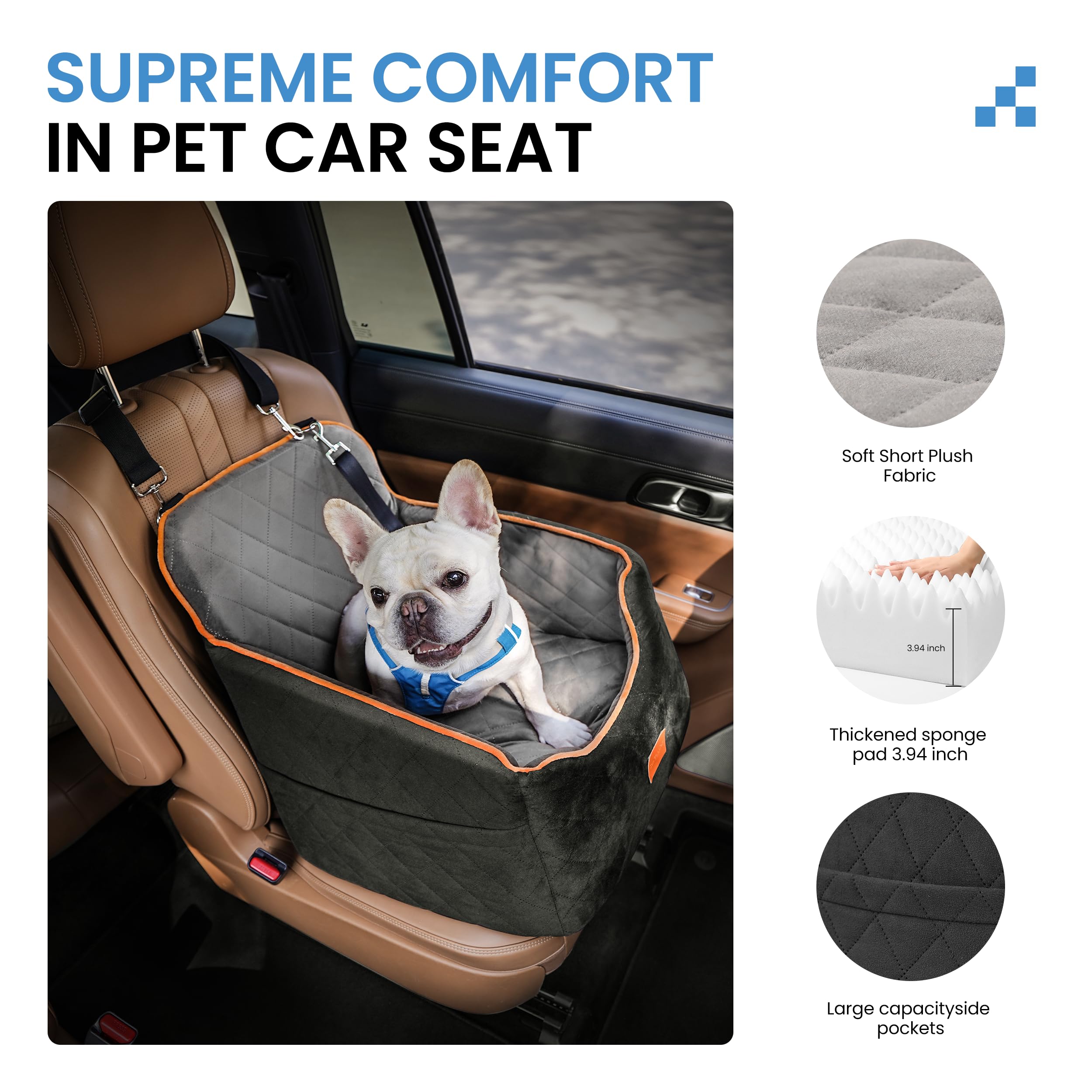 Sangoodier dog car seat soft padding close-up emphasizes plush comfort.