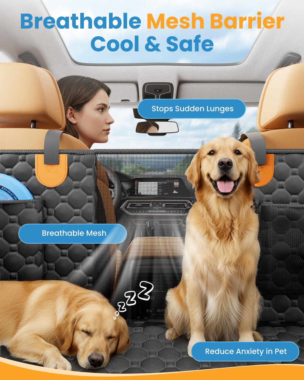 Sangoodier dog seat cover safety design protects against sudden movements.