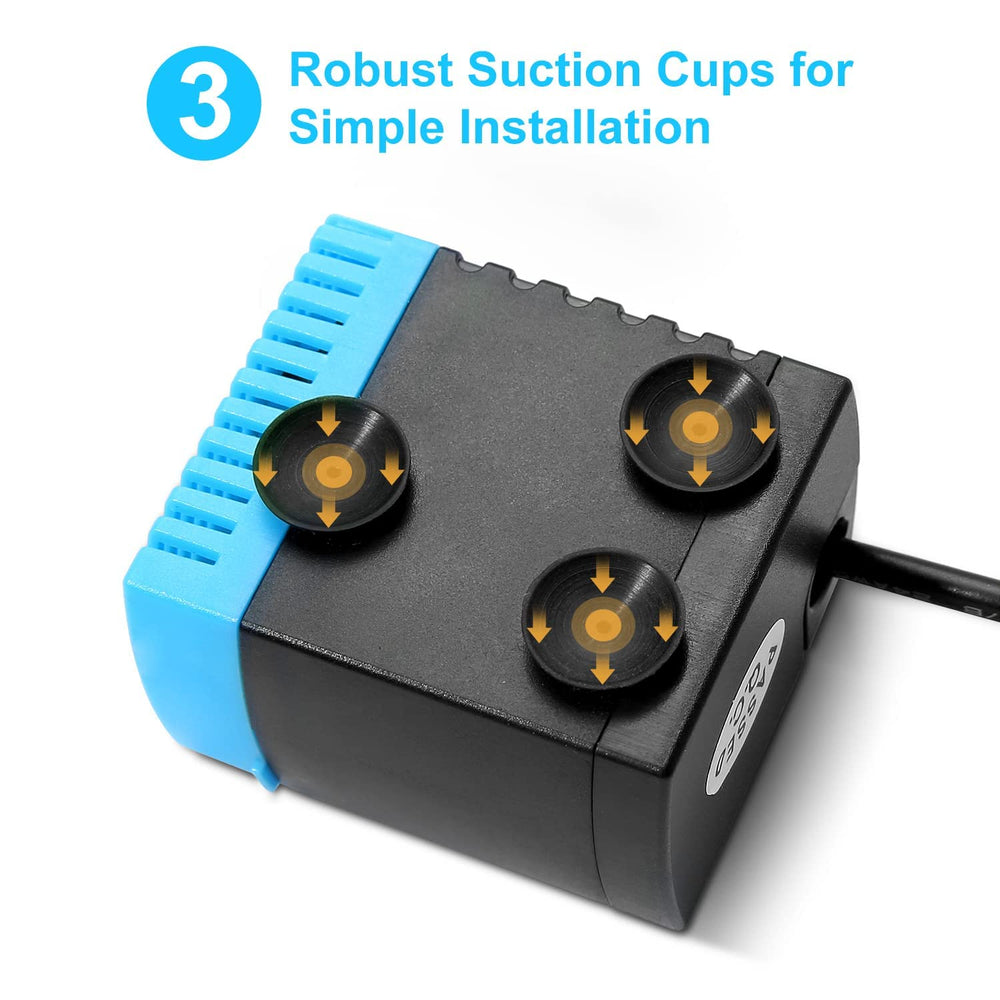 SANKLEV SP-400LV pump installation image demonstrating easy setup with USB power and suction cups