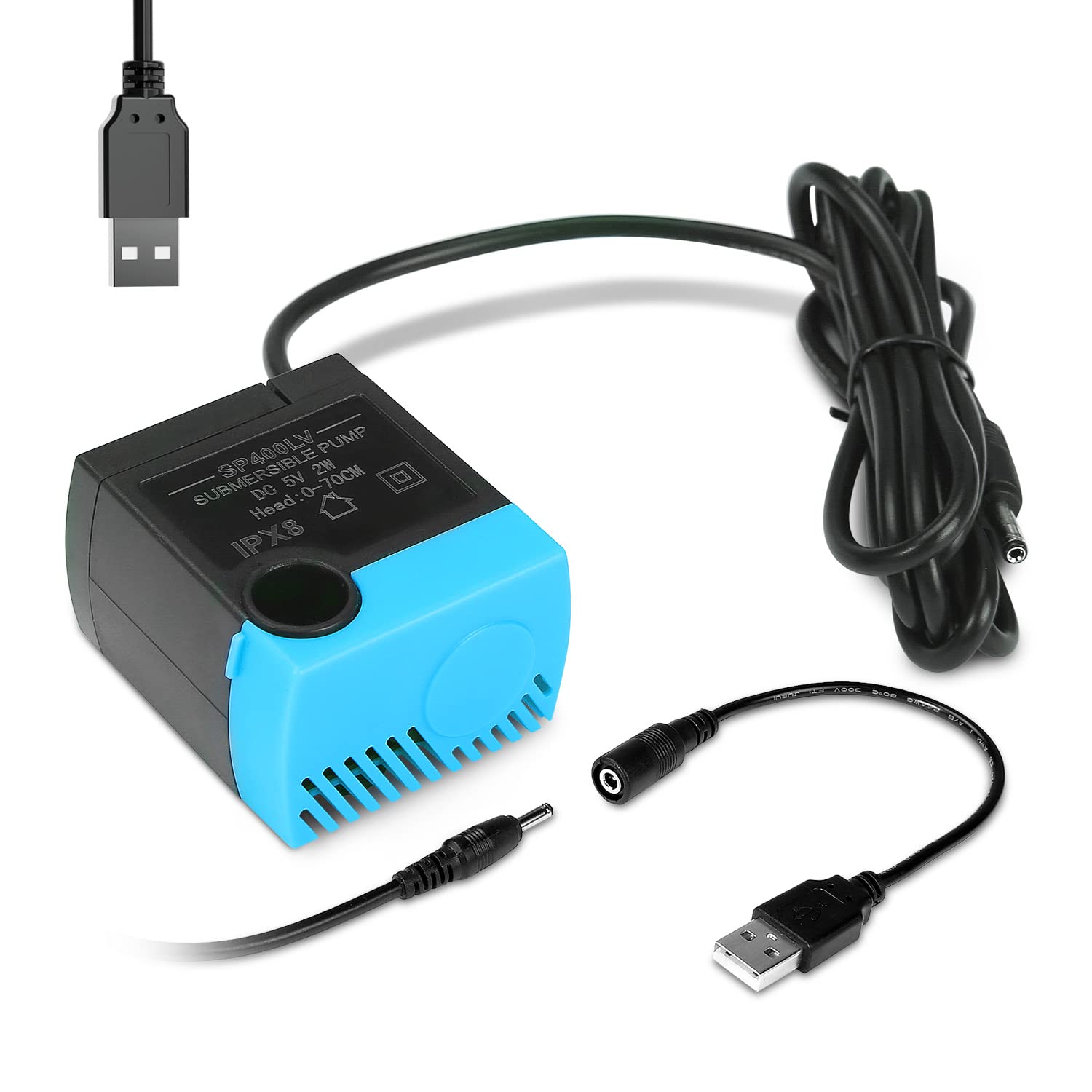 SANKLEV SP-400LV pump side view showing compact, quiet design for cat fountains