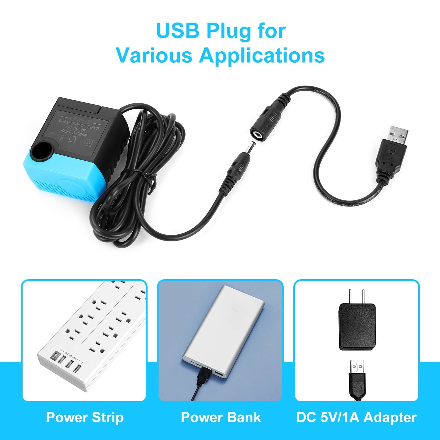 SANKLEV SP-400LV pump USB cord and 5V power for safe fountain flow