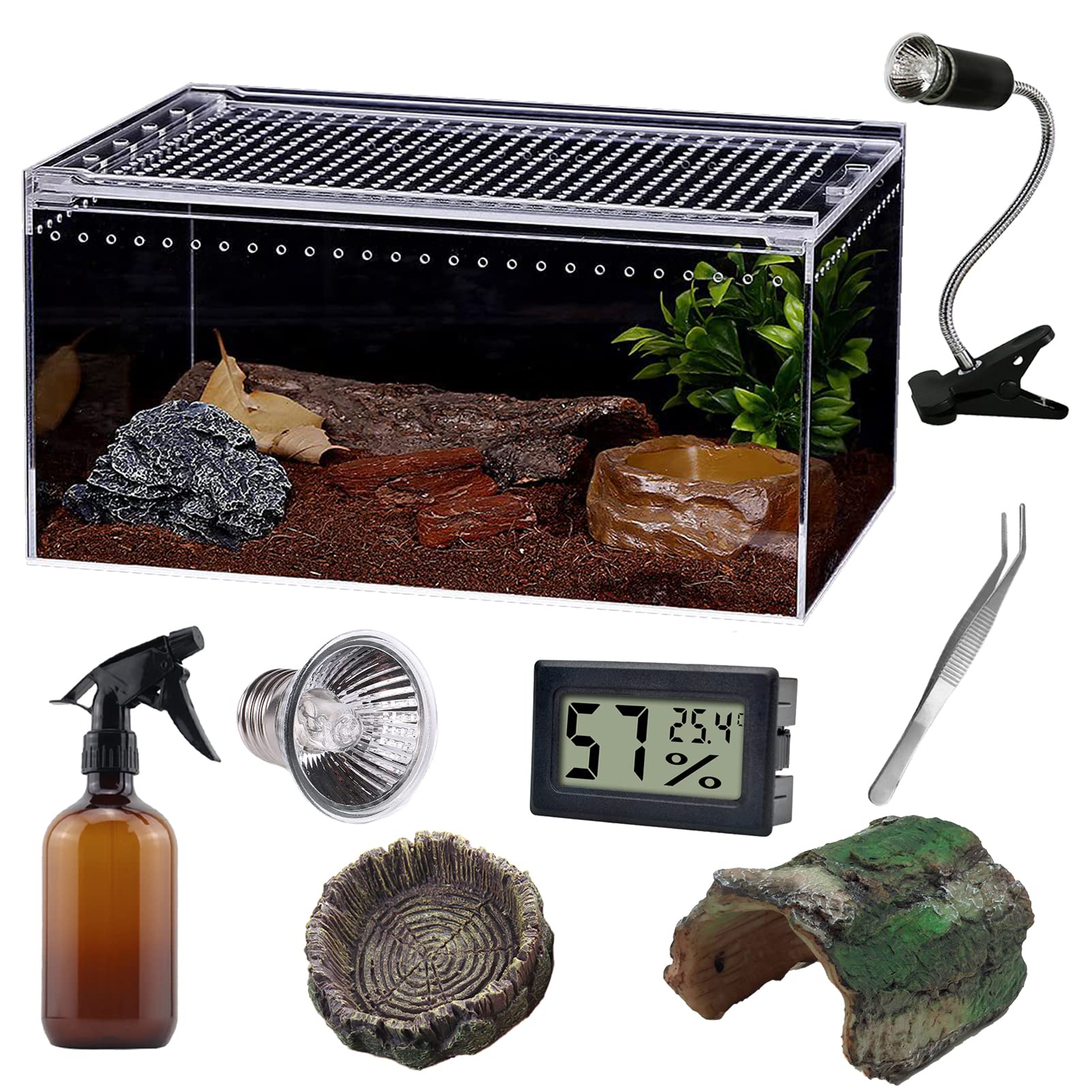 SANOSY reptile terrarium top view highlights 360-degree habitat and feeding access.