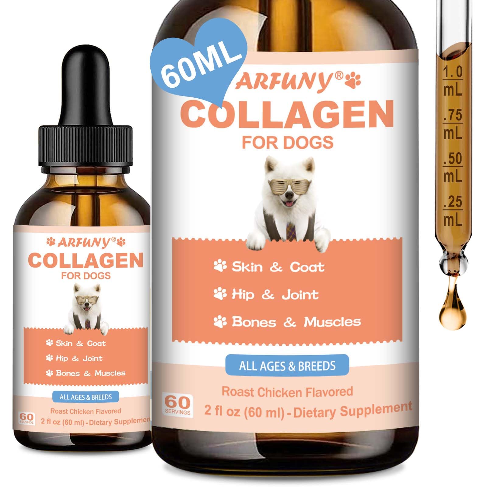 SANTKOL dog collagen drops bottle for easy joint and coat support.