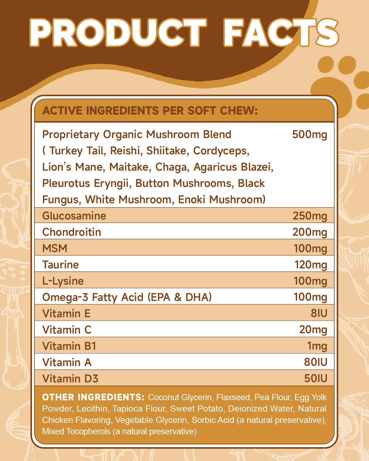 SANTKOL Mushrooms for Dogs chicken-flavor serving makes dosing easy and tasty.
